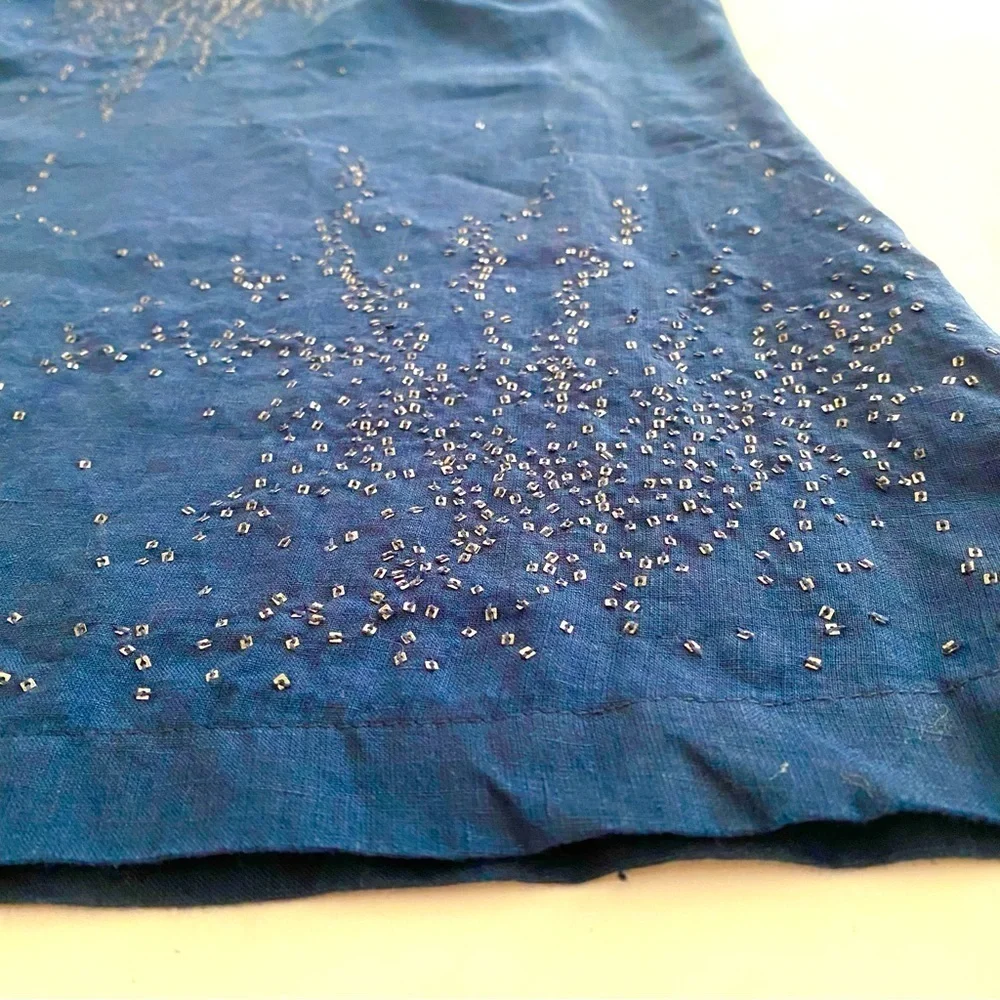 Eileen Fisher Blue Irish Linen Sequin Tank Top Size XS Breathable Sleeveless